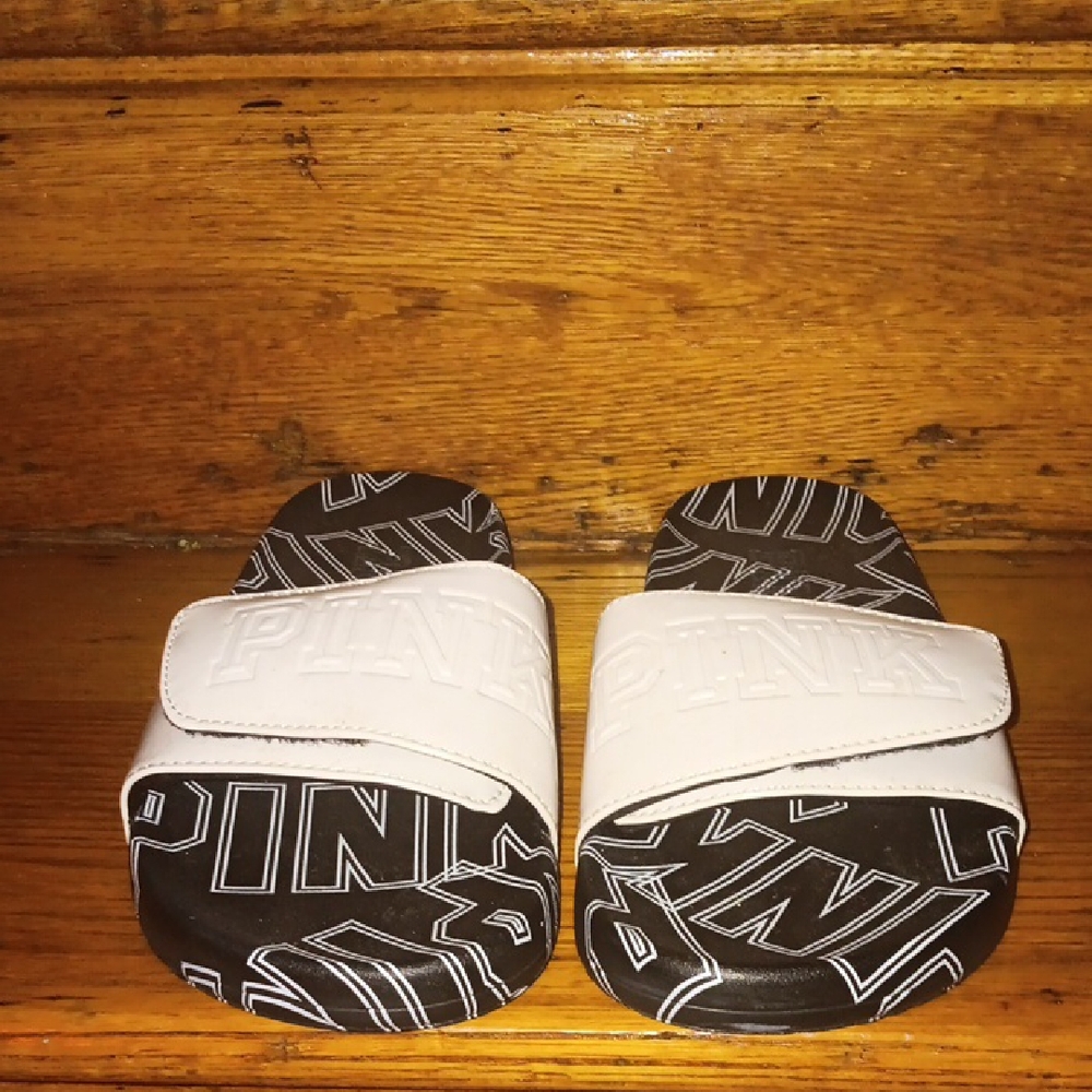 Womens  White and Black Slide Sandals